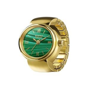 bruno milano women analogue gold band elegant ring watch in gold strap with malachite dial