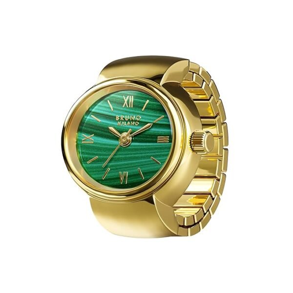 bruno milano women analogue gold band elegant ring watch in gold strap with malachite dial