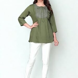tunics for women – stylish & comfortable indian kurti top with 3/4 designer sleeves | delta poly short tunics for ladies | casual